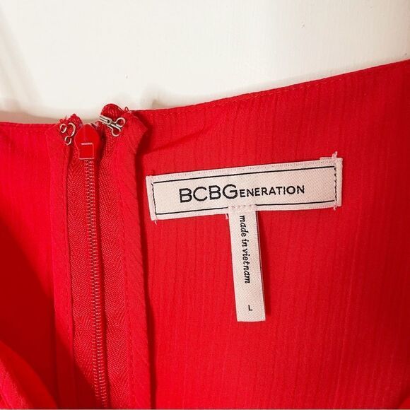 BCBGeneration Revolve womens crinkle poly A-Line Mini Dress chili Red L - Picture 3 of 12
